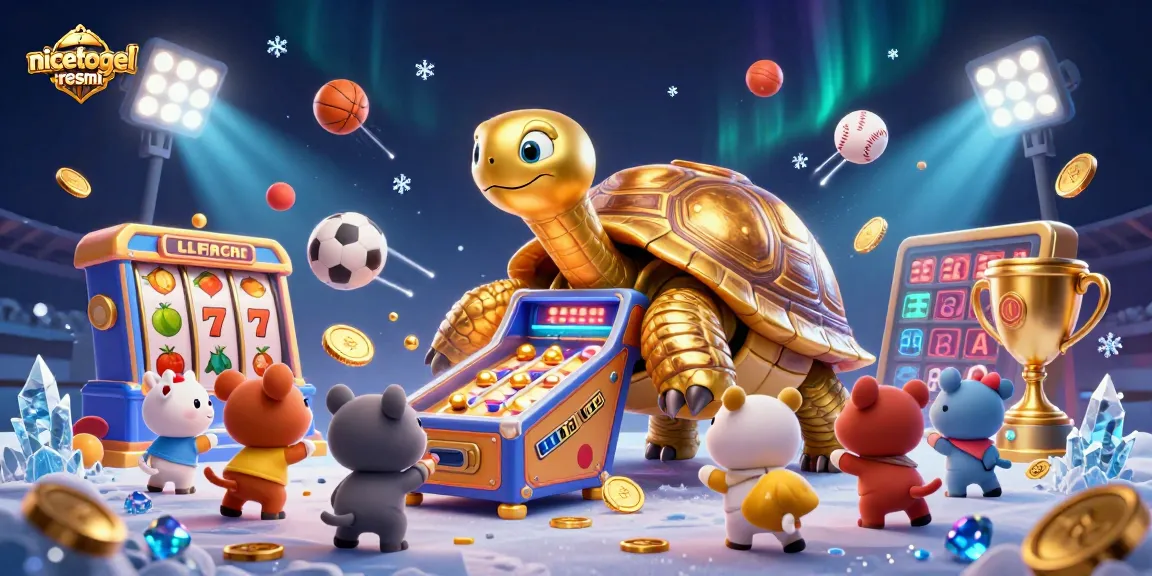 Join the fun at nicetogel resmi with a golden tortoise pinball machine and vibrant slot games.
