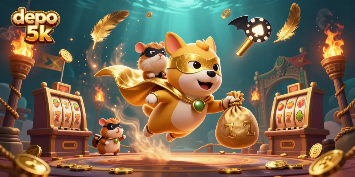 Experience the thrill of depo 5k with this vibrant 3D casino scene featuring gold coins and exciting gameplay.