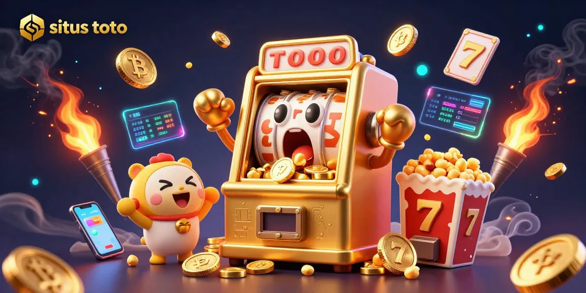Engage with situs toto's animated jackpot scene featuring golden slot machines celebrating big wins amidst dynamic casino elements.