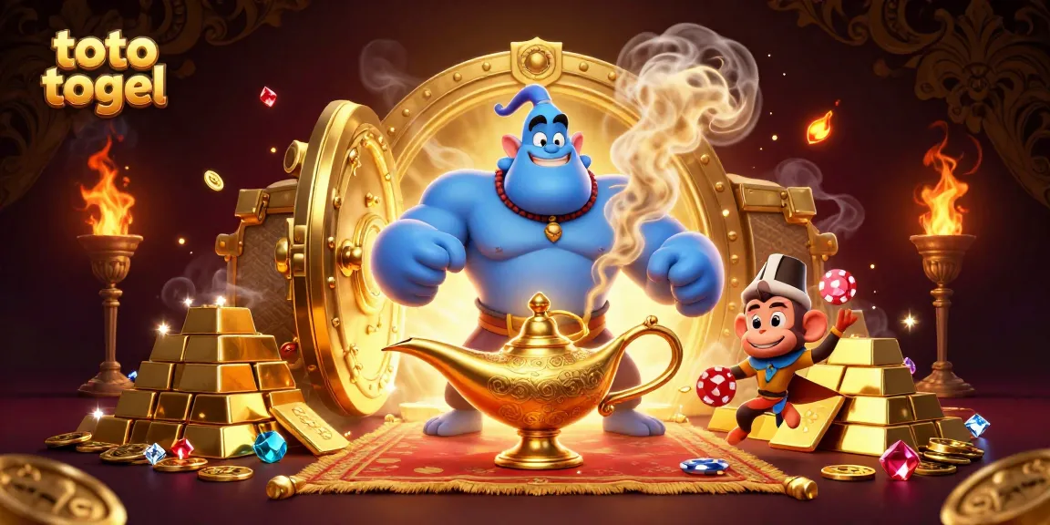 Menang di toto togel dengan ilustrasi kasino yang memukau dan banyak harta karun.