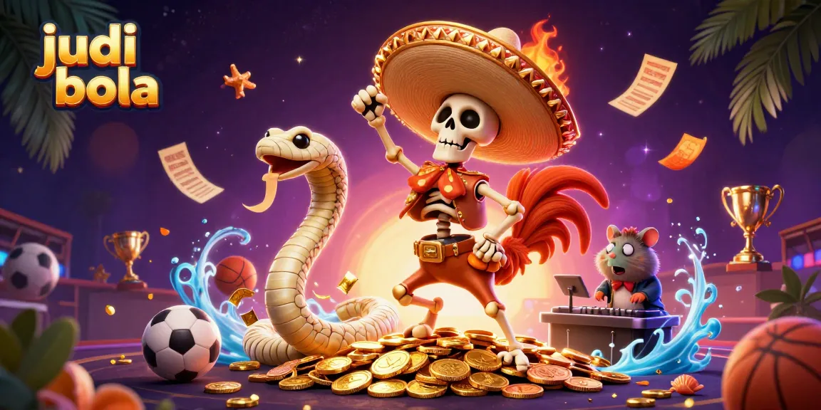 Celebrate Judi Bola with a vibrant casino scene featuring lively characters and dynamic betting elements.