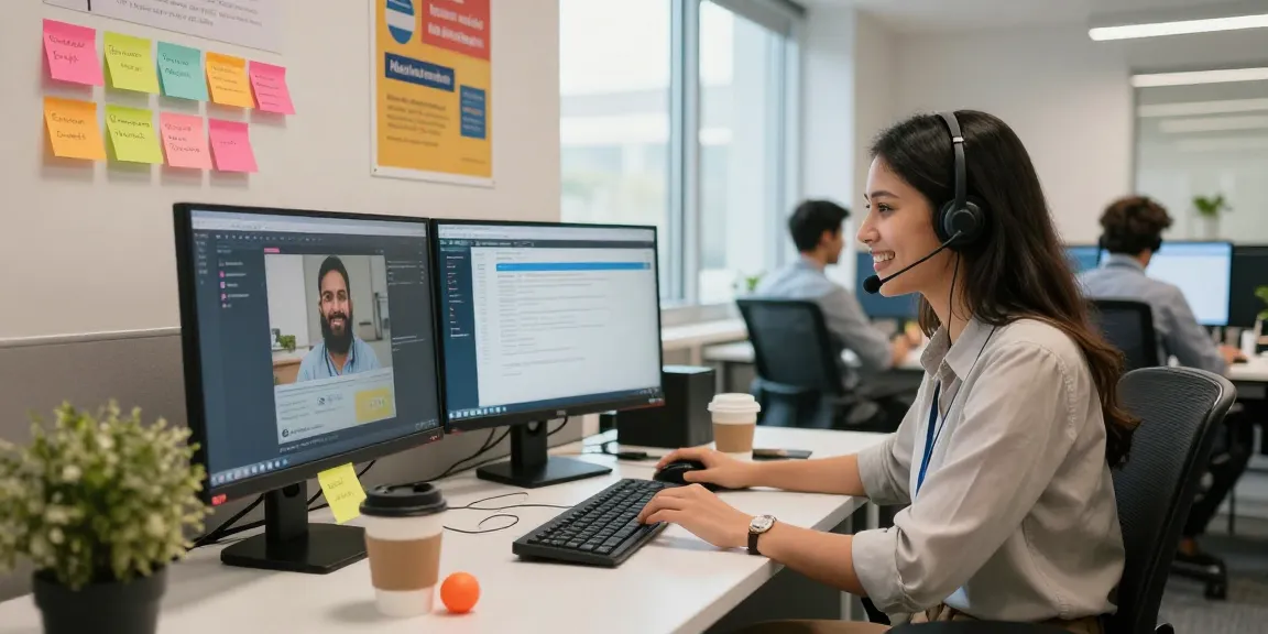 Customer support representative at rajaberas88 engaging with clients in a modern office