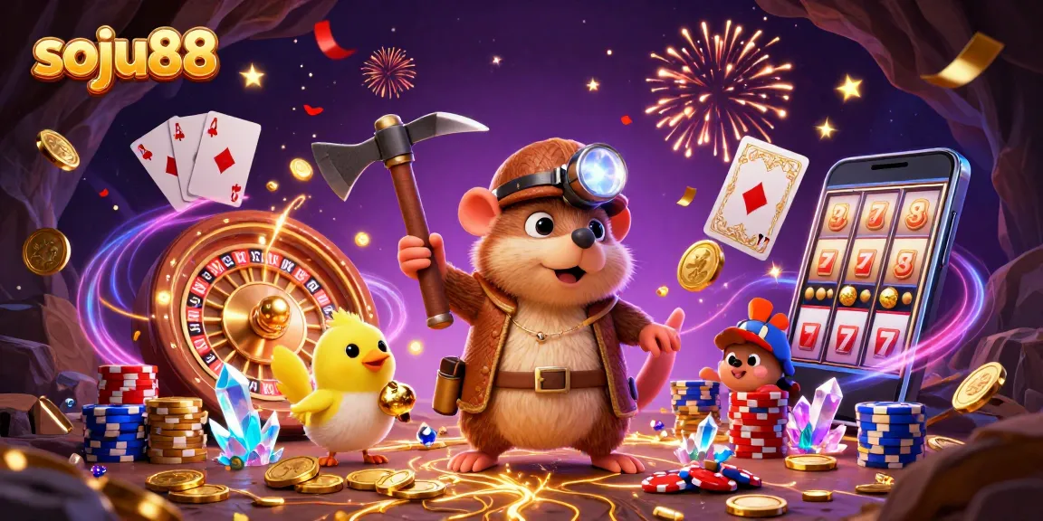 Experience the thrill of soju88 with an energetic treasure hunting casino scene.