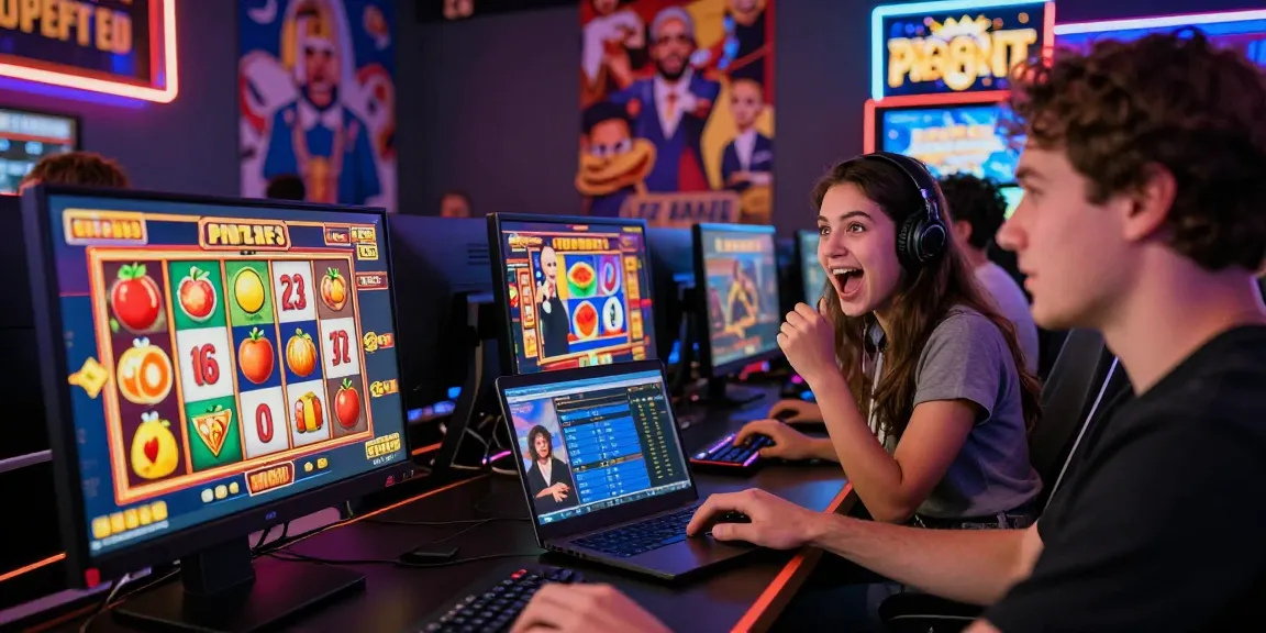 Permainan slot online NENG4D yang menampilkan pemain bersemangat di lingkungan kasino virtual.