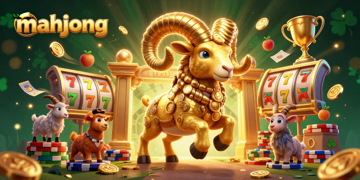 Experience vibrant mahjong slot action with dynamic golden ram and colorful symbols.