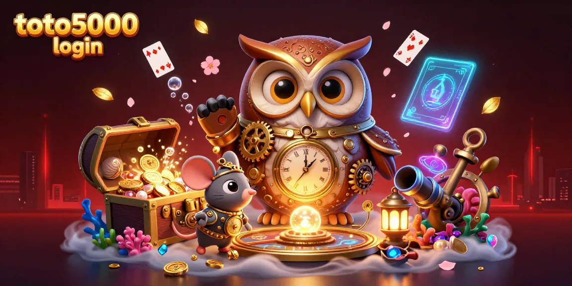 Engage with toto5000 login through vibrant 3D casino art featuring an owl and steampunk elements.